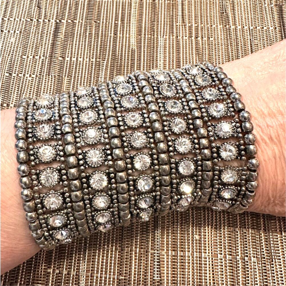 Multilayer Wide Cuff Rhinestone Stretch Bracelet Boho Casual Statement Jewelry